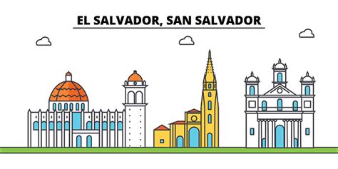 Ilustración de El Salvador Horizonte De La Ciudad De San Salvador Contorno Ilustración Linear ...