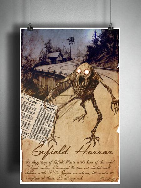 Enfield Horror Illinois cryptid folklore art, bestiary journal art, mo ...