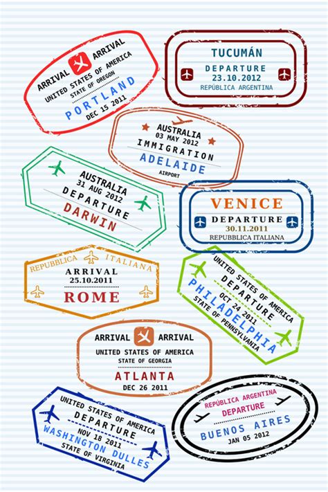 Vector Passport stamps design set 01 free download