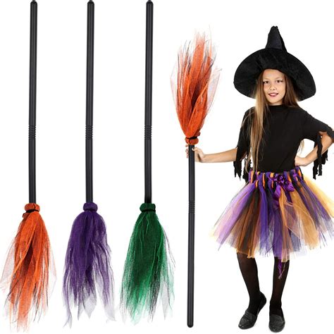 Amazon.com: 3 Pieces Halloween Witch Broom Plastic Witch Broomstick Kids Broom Props Witch Broom ...