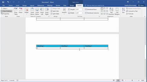 How to Repeat Heading Row of Table on each page in a document in Word 2016 - YouTube