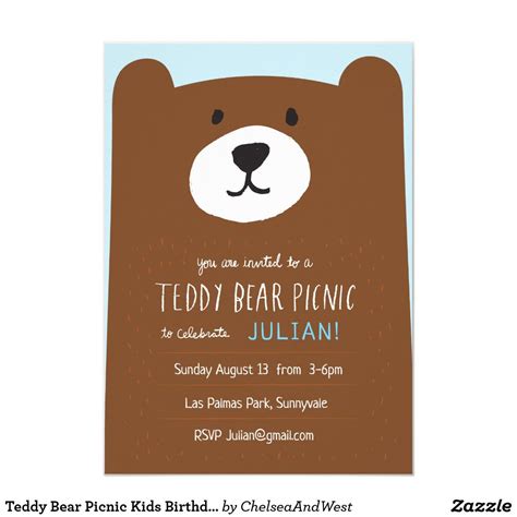 Teddy Bear Picnic Kids Birthday Party Invitation | Zazzle | Bear ...