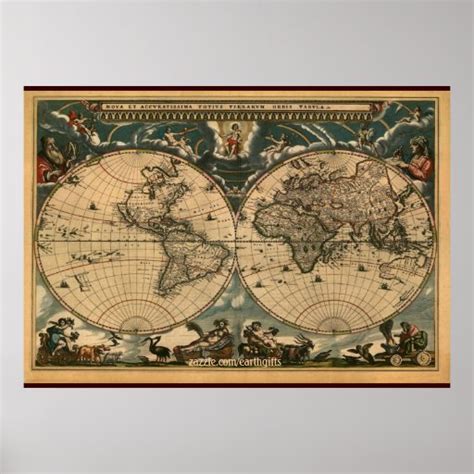 Decorative Arty Old World Map Poster | Zazzle