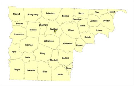 Middle Tennessee Counties Map