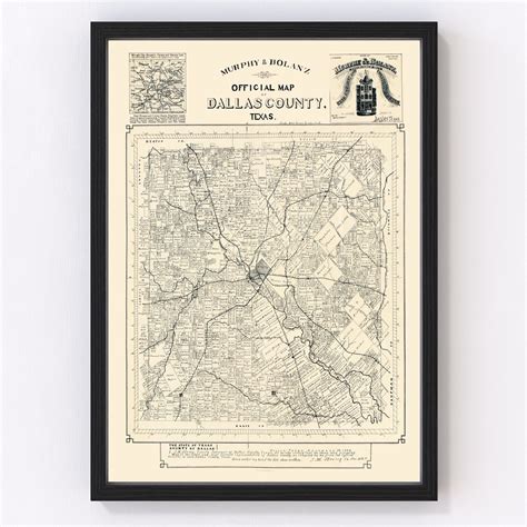 Vintage Map of Dallas County, Texas 1886 by Ted's Vintage Art