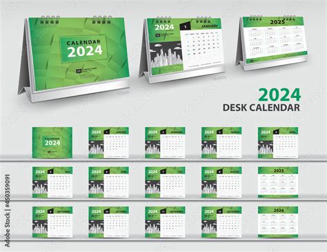 Vektorová grafika „Calendar 2024, 2025, 2026 year template, 3d mockup desk calendar 2024, Wall ...