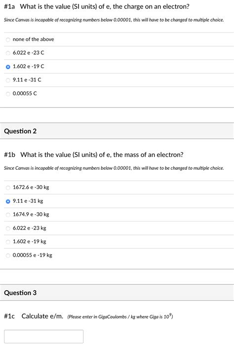 Solved \#1a What is the value (SI units) of e, the charge on | Chegg.com