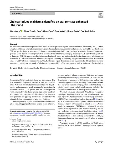 (PDF) Cholecystoduodenal fistula identified on oral contrast-enhanced ultrasound