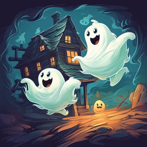 Premium AI Image | two little ghosts flying through a old and spooky ...