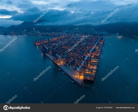 Aerial View Container Terminal Night — Stock Photo © lzf #576379202