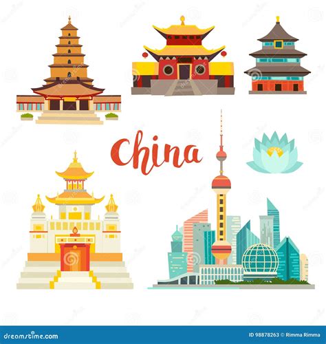 China Landmarks, Map Silhouette. Hand Drawn Vector Illustration ...