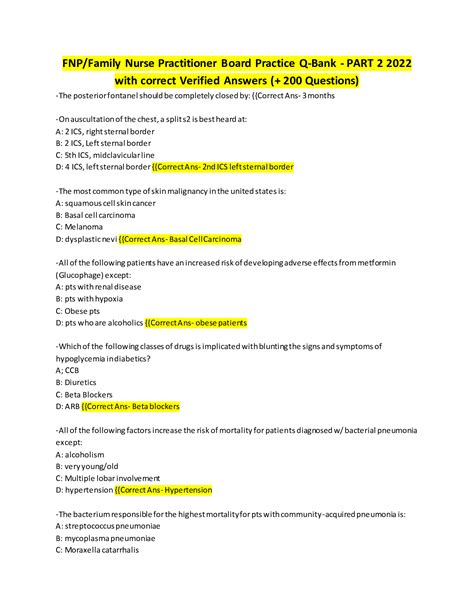 FNP/Family Nurse Practitioner Board Practice Q-Bank - PART 2 2022 with ...