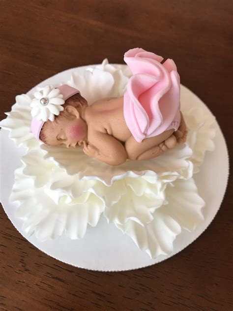 Baby on Flower Cake Topper Girl Baby Shower Cake Topper White | Etsy