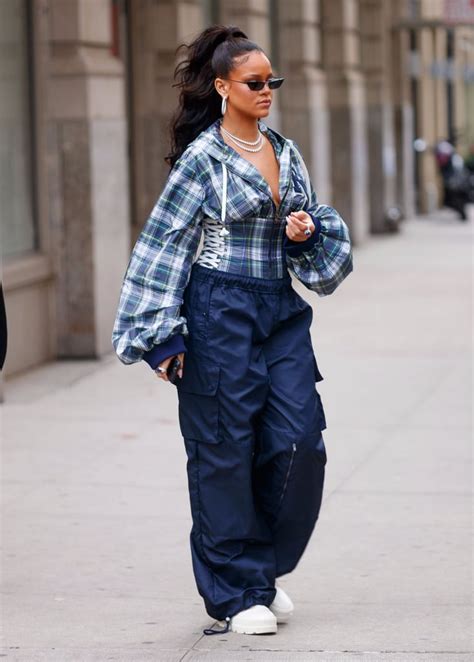 Rihanna Wearing Blue Fenty Puma Track Pants | POPSUGAR Fashion