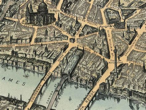 Old Map of London Birdseye View London 1892 Vintage Map of London ...