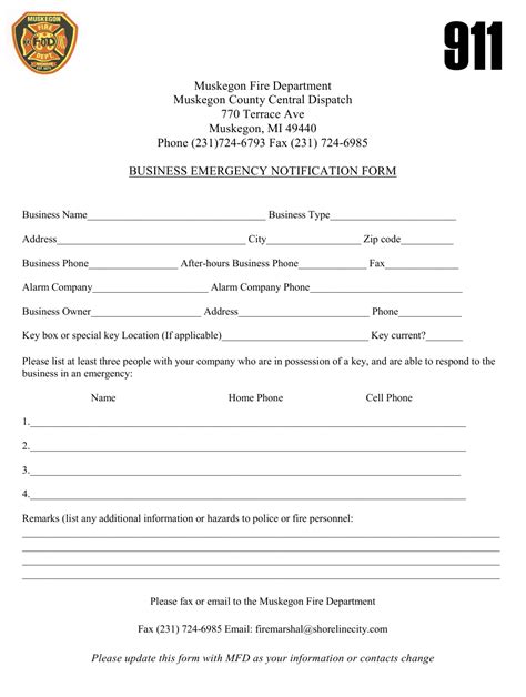 City of Muskegon, Michigan Business Emergency Notification Form - Fill ...