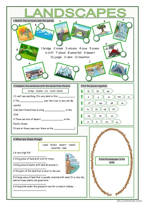 Landscapes Vocabulary Exercises warm…: English ESL worksheets pdf & doc