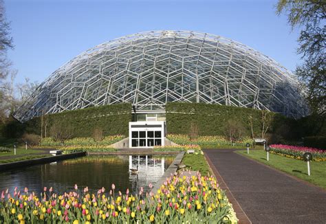 a large glass dome in the middle of a flower garden