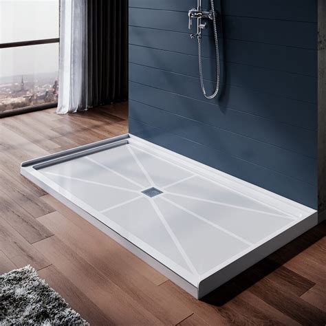 ELEGANT 48'' L X 32'' W X 4'' H Shower Base Pan In White Center Drain Non-Slip Stainless Steel ...