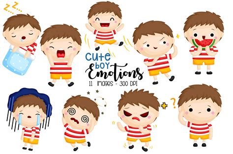 Emotion Boy Clipart - Cute Kids Clip Art Graphic by Inkley Studio · Creative Fabrica