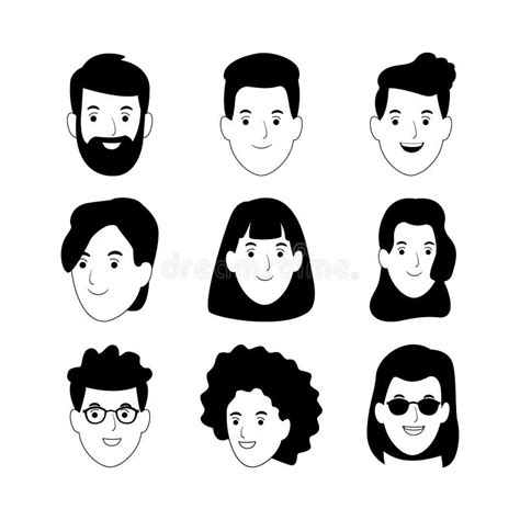 Cartoon People Faces Black And White Clipart