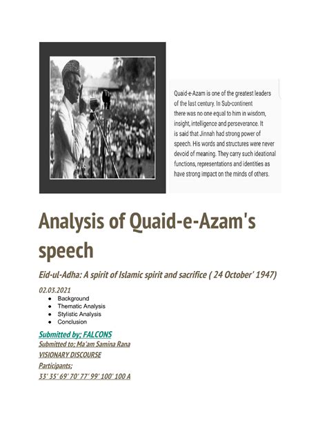 SOLUTION: Quaid e azam s speech analysis - Studypool