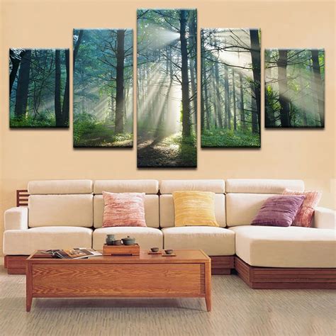 HD Printed Painting Modern Wall Art Pictures Sunshine Forest Natural Landscape Home Decoration ...