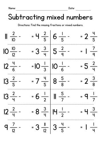 Subtracting Mixed Numbers (missing subtrahend) | Teaching Resources