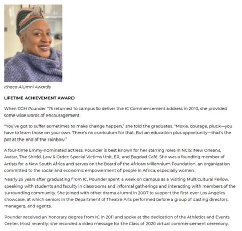 Ithaca College Alumni Awards | CCH Pounder