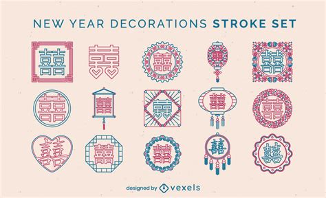 Lunar New Year Decorations Stroke Set Vector Download