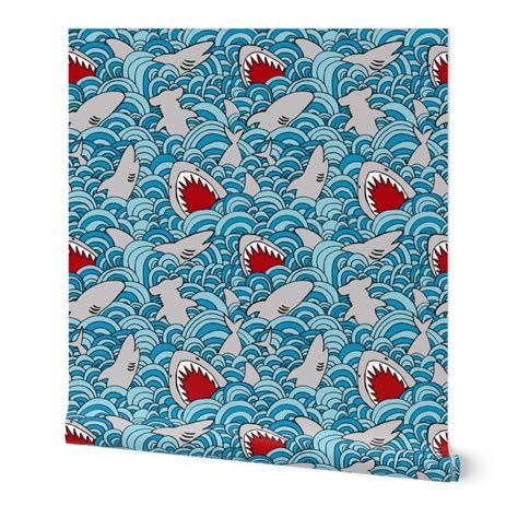 shark attack Wallpaper | Spoonflower