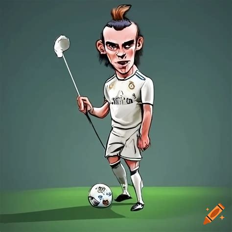 Cartoon of gareth bale as golf player with humor on Craiyon