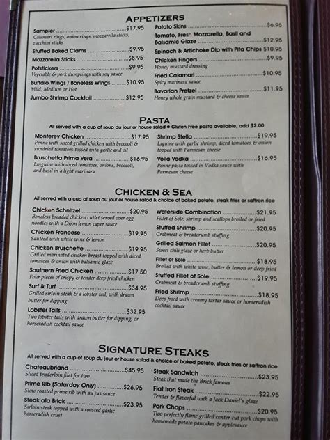 Menu at Maier's Brick Cafe, Lynbrook