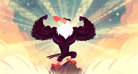 an animated bird standing on top of a mountain