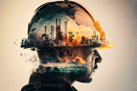 Conceptual graphic design of an energy sector and future manufacturing. With double exposure ...