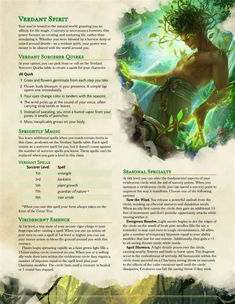 Verdant Spirit Sorcerer - Heal and buff your allies and embrace the beauties of life wi… | Dnd ...