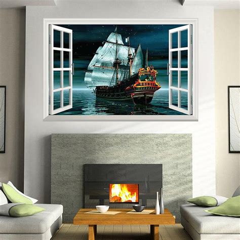 Pirate Ship Wall Sticker Decal Pirate Boat Ship Dark Sea - Etsy