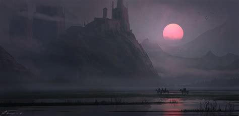 ArtStation - red moon, Masahiro Sawada | Digital painting, Digital art fantasy, Fantasy landscape