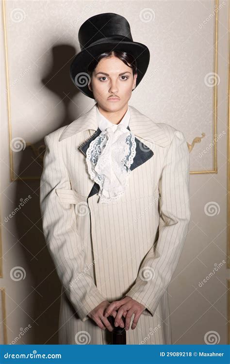 Woman In Old-fashioned Men's Clothing Royalty Free Stock Photos - Image ...