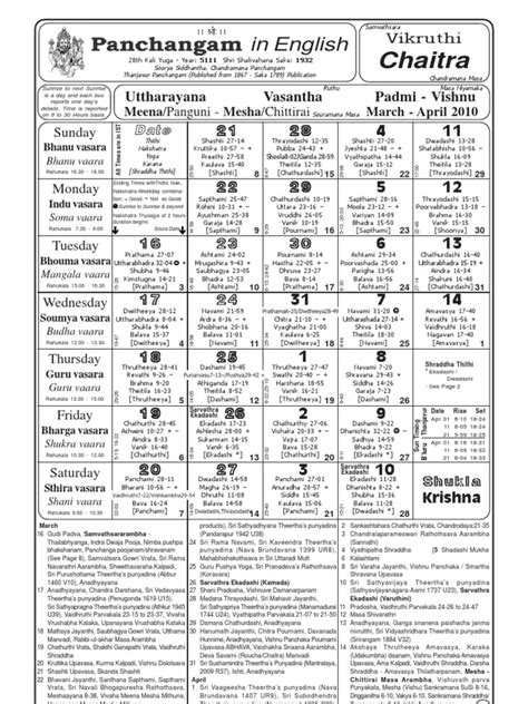 Panchangam Vikruthi Eng 2010-11 | PDF | Hindu Mythology | Lunisolar Calendars