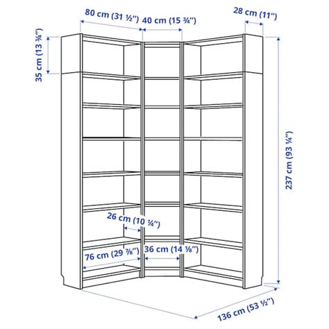 BILLY bookcase corner comb w ext units, white, 531/2/531/2x11x931/4" - IKEA