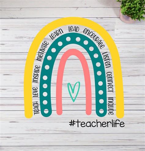 Boho Rainbow Teacher SVG * Digital * Teach * Love * Inspire * Include * Gift * Appreciation ...