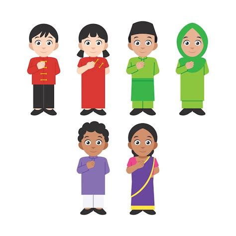 Premium Vector | Malaysia Traditional Costume Chinese Malay Indian