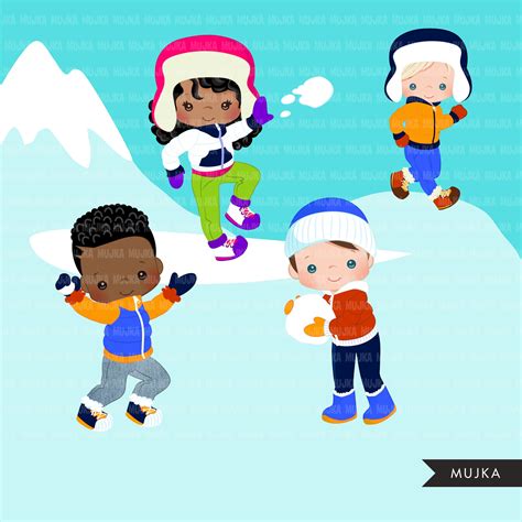 Snowball fight Clipart, Winter graphics, outdoors, snowman, snow backd ...