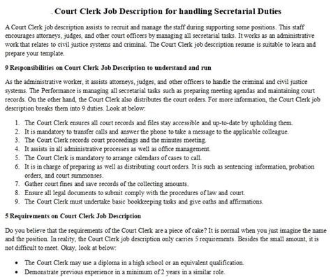 Court Clerk Job Description for handling Secretarial Duties | room surf.com