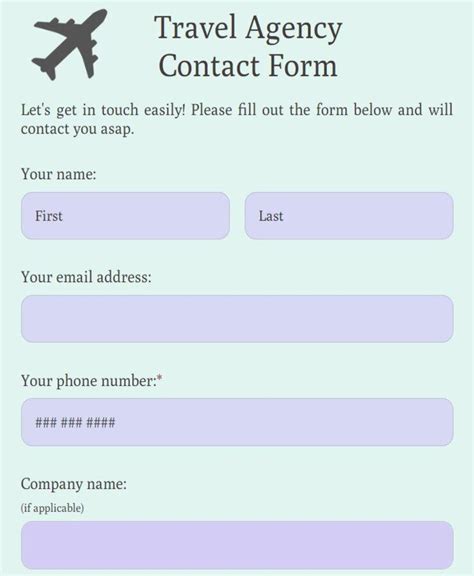 Free Travel Agency Contact Form Template | 123FormBuilder