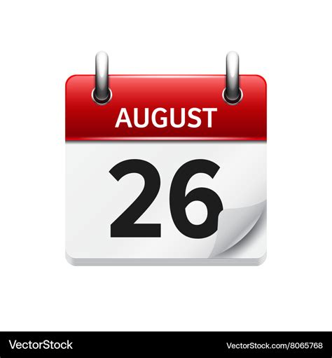 August 26 flat daily calendar icon date Royalty Free Vector