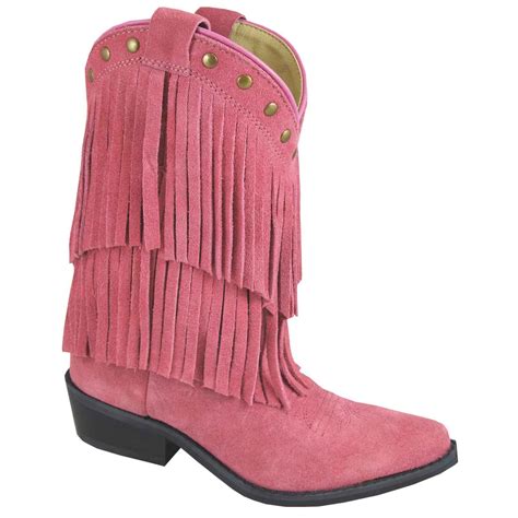 Smoky Mountain Girl's Wisteria Pink Double Fringe Leather Cowboy Boots ...