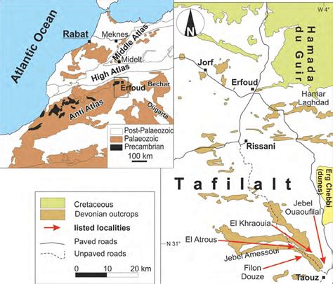 Map of Morocco (northern Provinces) and the Tafilalt location (modified ...