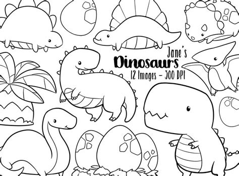 Kawaii Dinosaur Stamps Clipart Cute Dinosaurs Download Instant Download ...